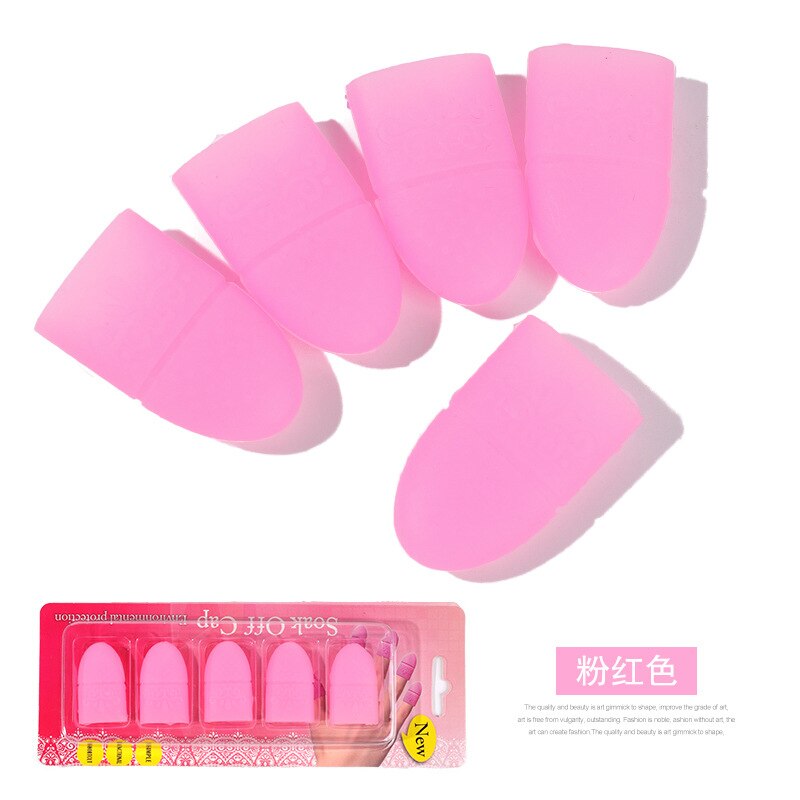 5 teile/satz UV Gel Nagellack Entferner Kette Nagel Tipps Silikon Tränken aus Deckel Clip wiederverwendbar Manikübetreffend Reinigung Mangel Zubehör werkzeuge: 03-Rosa