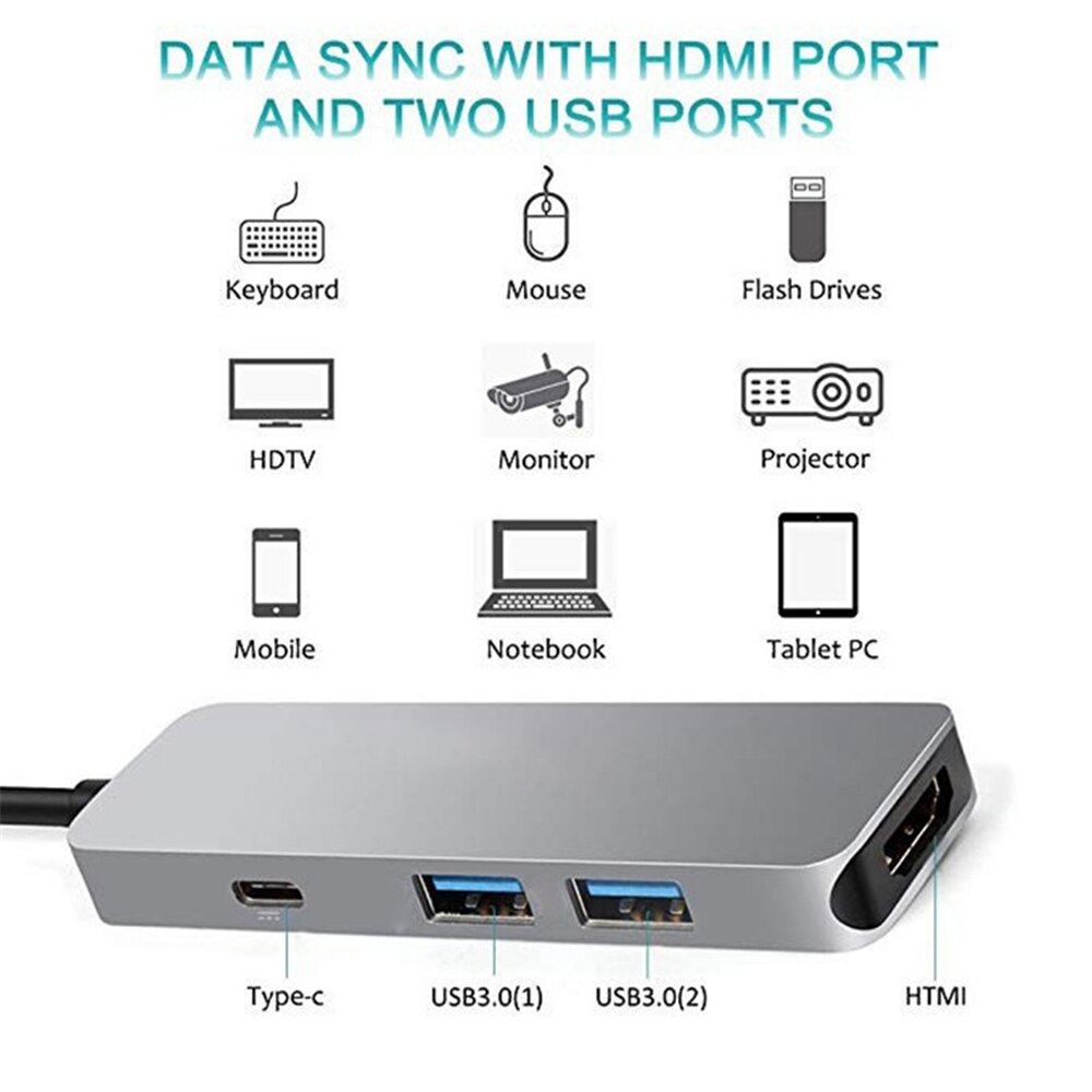 Tipo-c doca hub para hd hdmi usb3.0 + pd carga rápida 4 em 1 usb 3.0 hub com saída 4k hdmi para macbook ipad pro portátil dock