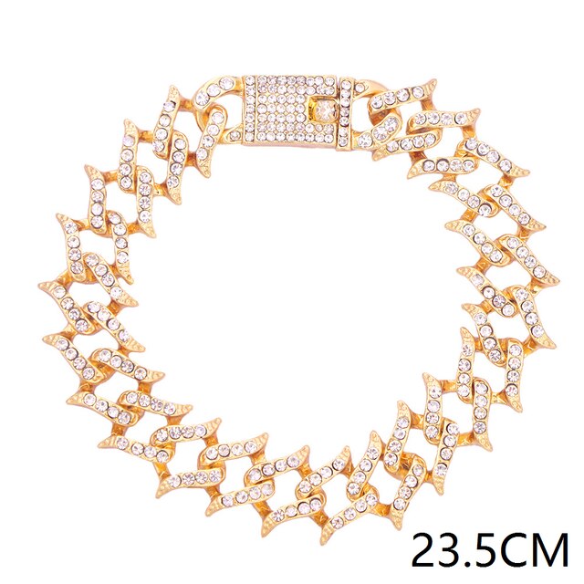 15mm Bling Strass Hip Hop Cuban Link Kette Armbänder für Frauen Männer Iced Out Volle Kristall Rapper Hand Kette luxus Schmuck: 010801GD