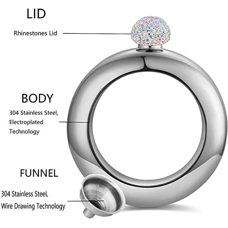 DEOUNY Bracelet For Alcohol Hip Flask Handmade Silver Crystal Lid Bangle Wine Bridesmaid Christmas Party Hidden