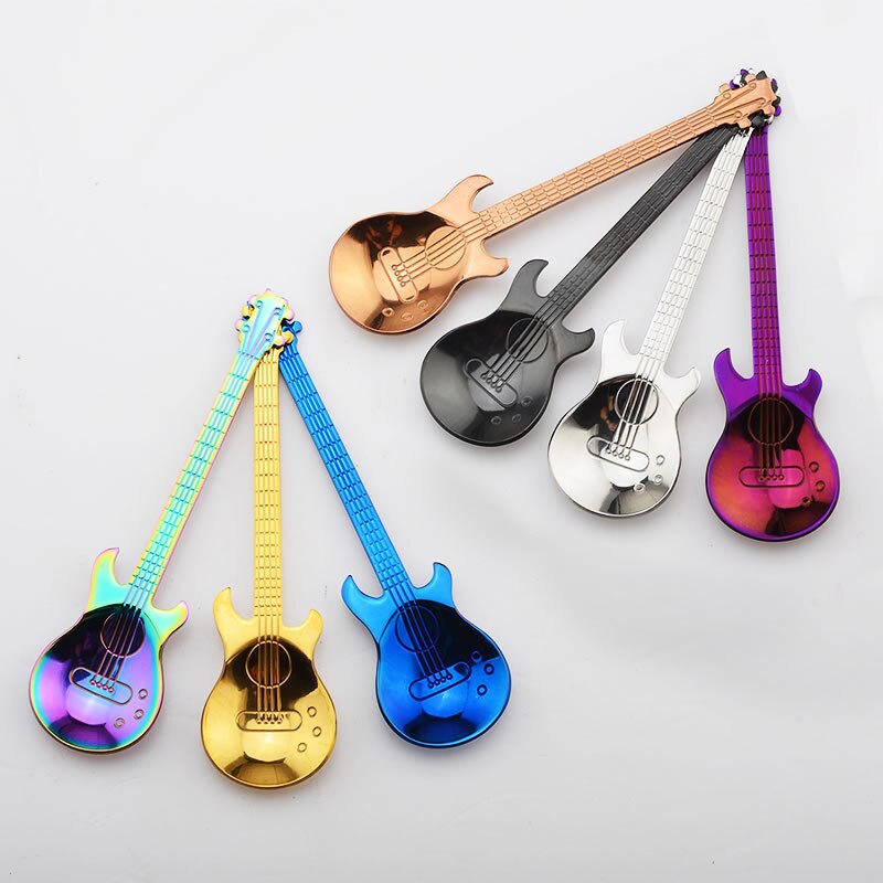Cuchara de guitarra de acero inoxidable, cuchara agitadora para café o té, cuchara pequeña para música, cuchara para helado, vajilla creativa para el hogar o la cocina