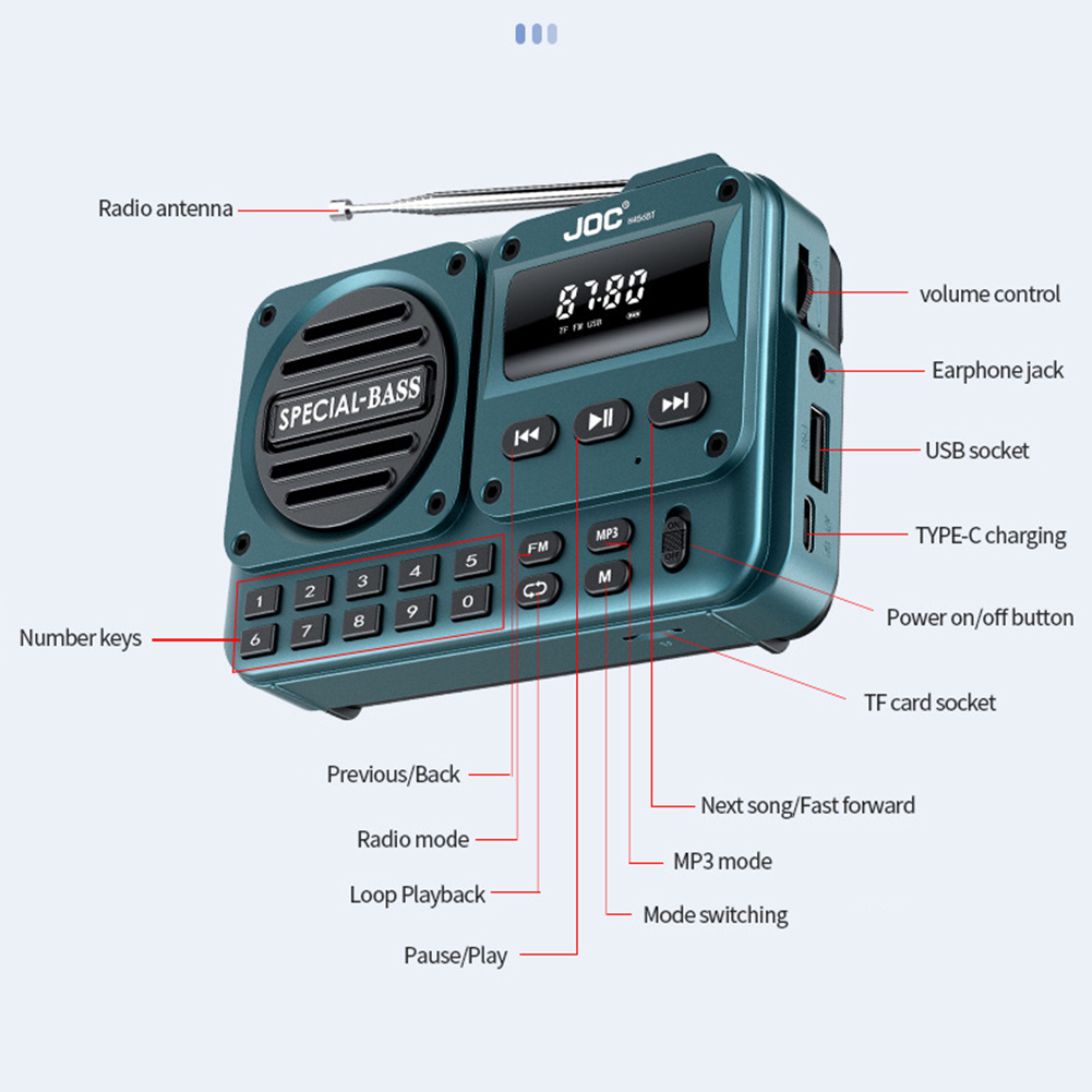 Portable Digital FM Radio Rechargeable Digital Radio Recorder with LED Display BT 5.4 Radio Speaker for Seniors Elderly