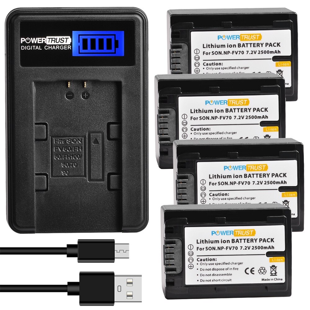 Cargador de batería de NP-FV70 para videocámara Sony FDR-AX53 AX700 AX33/B, HDR-CX455/B, CX675/B, CX900, PJ340, PJ540, PJ670/B, PJ810, Handycam: 4 Pack kit