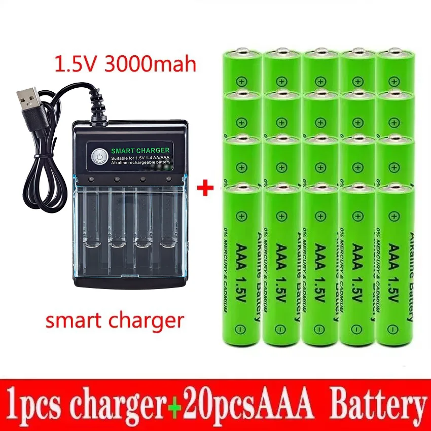 100 % neue AAA-Batterie, 3000 mAh, wiederaufladbarer Akku, AAA 1,5 V, 3000 mAh, wiederaufladbar, neue Alcalinas Drummey + Ladegerät