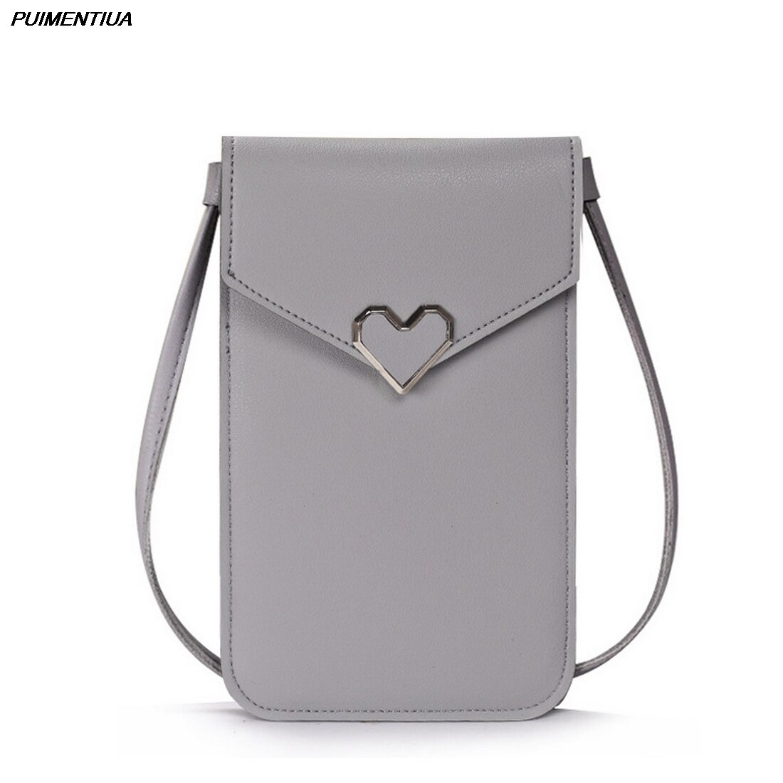 Puimentiua Women Wallet Pu Leather Shoulder Straps Shoulder Bag Mobile Phone Big Card Holders Wallet Handbag Pockets Girls: style 2-light gray