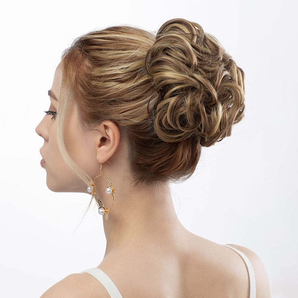 Extensiones de moño de pelo sintético para mujer, coleteros de pelo rizado desordenado, moño negro, Donut, piezas Updo para uso diario en fiestas