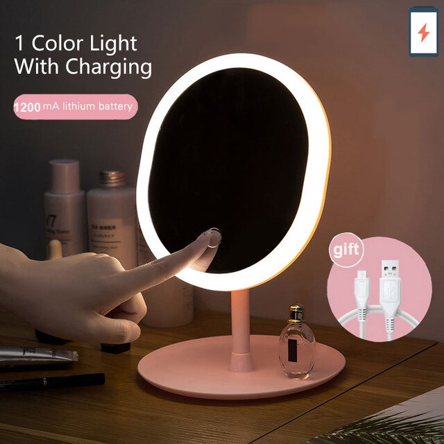 Makeup mirror with led mirrors 5 times magnifier standing mirror touch screen vanity mirror With lights desk cosmetic mirrors: White A Style