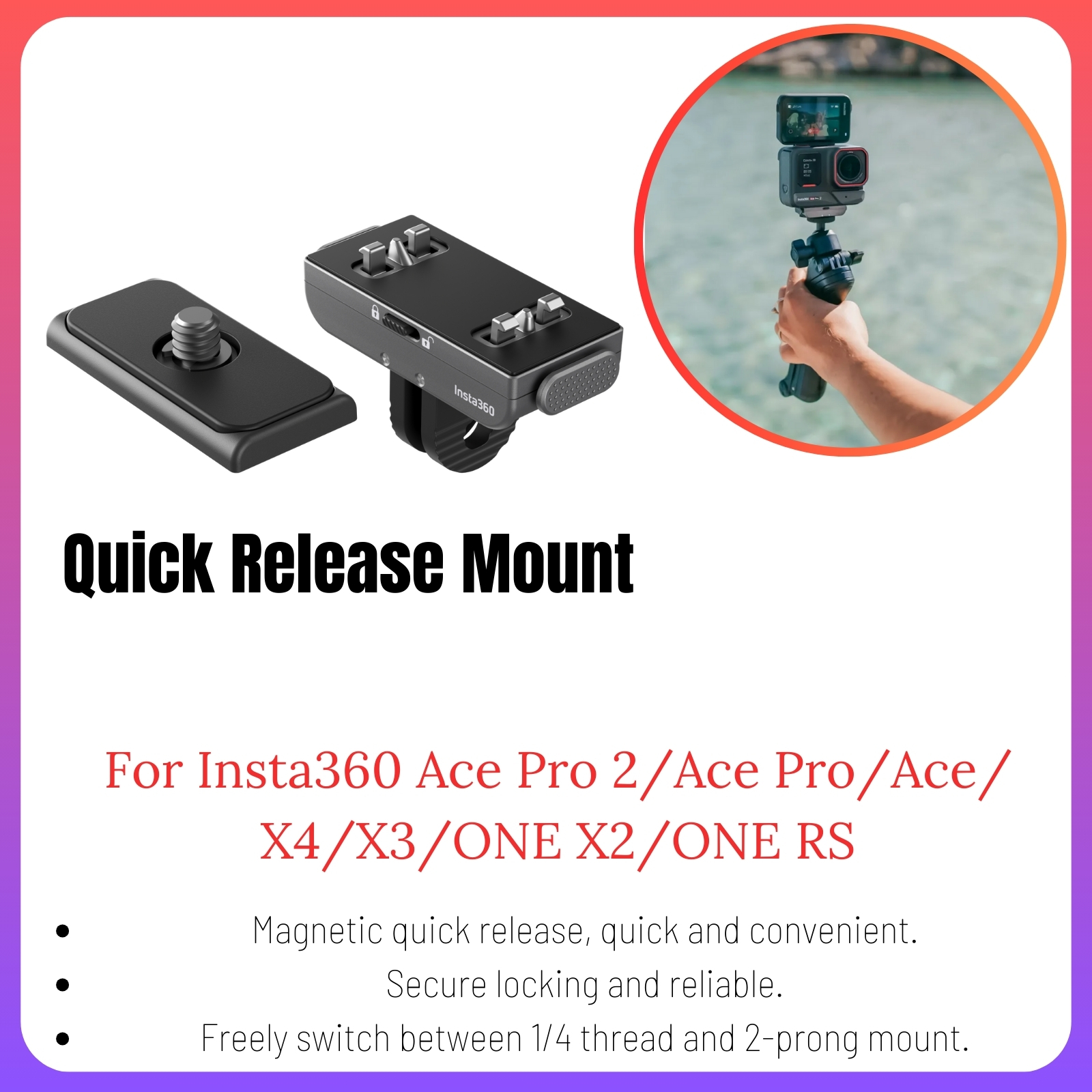 Accesorios originales para Insta360 Ace Pro 2, protector de lente, Mini Estuche de transporte, jaula de Metal, adaptador de micrófono, estuche de buceo impermeable, GPS: Color púrpura