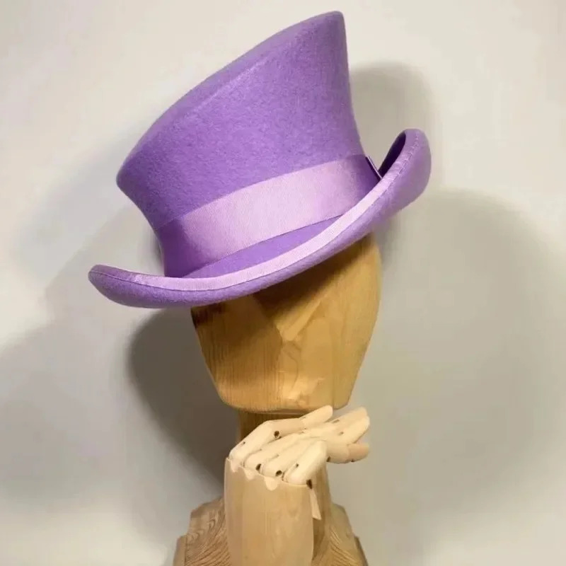 Men Women asymmetric top wool hats fashiona formal ribbon steam punk hat men lumber costume Cap Party decoration: WHITE