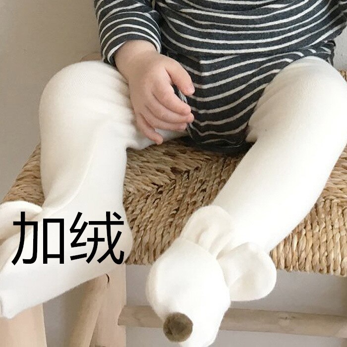 Herbst Winter niedlich Baby jungen mädchen kaninchen ohr Ball pantynose Kleinkind freundlicher baumwolle einfarbig Strümpfe 0-2Y: Weiß verdicken / 12m