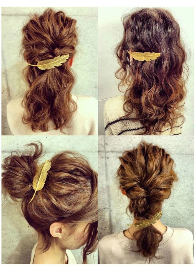 Pinzas para el pelo con forma de hoja de Metal para niña, 1 Uds., pasadores de cristal, horquilla con perlas, pasador, Herramienta de Peinado para el cabello de plumas