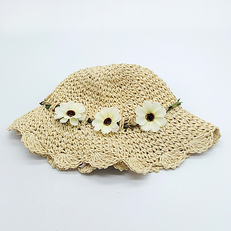 Koreaanse Bloem Hoed Voor Meisjes Zomer Prinses Strand Caps Lente Meisjes Hoeden: Beige