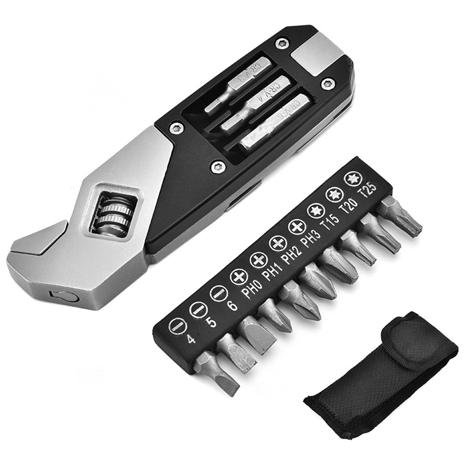 Mini Wrench Multi-Function Adjustable Wrench Portable Screwdriver 13 Bits Cutter Stainless Steel Outdoor Home DIY Tools: Default Title