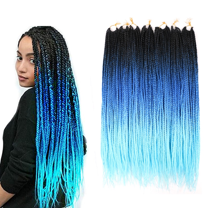 Ombre farve hæklet hår boks fletninger 24 tommer lange regnbue fletninger hår 24 tråde syntetisk hæklet hår til afrikanske fletninger
