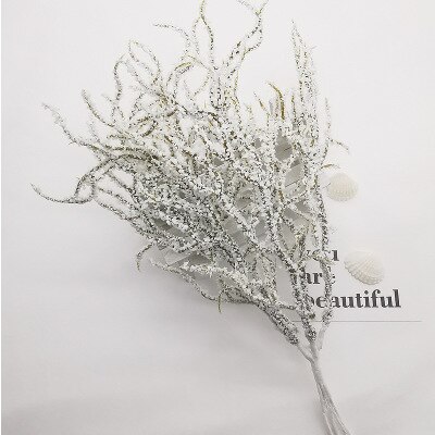 6 stks/partij 12cm Hoge Kunstmatige dennennaalden Gold sliver Kerst kunstbloemen voor Bruiloft Krans DIY Kerst Decoratie: Snow branches