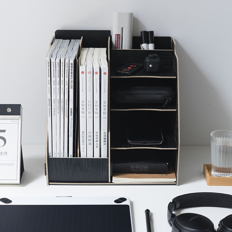 Wood Multi-Function Storage Box for Sundries Office Desk Organizer DIY Files Racks Eco Stationary Books/Magazines Holder