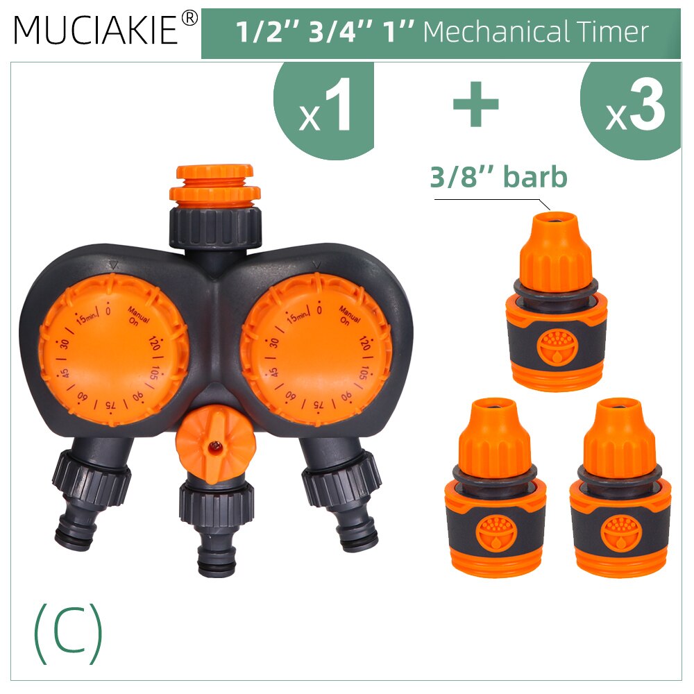 Garden Mechanical Timer Double Control 3-Way Watering Irrigation Automatic Controller for Greenhouse Plants Irrigation System: C