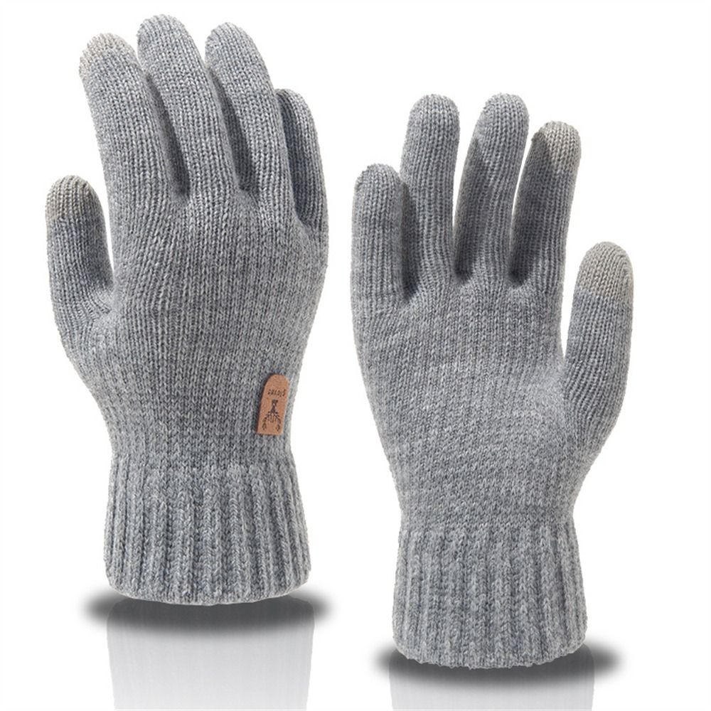 Guantes de punto de para hombre, manopla gruesa y cálida de lana y Cachemira, Color sólido, ideal para negocios, Invierno: Gris oscuro