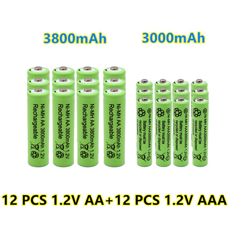 1.2 V AA 3800mAh Piles Rechargeables NI-MH + 1.2 V AAA 3000 mAh batterie Rechargeable NI-MH batterie