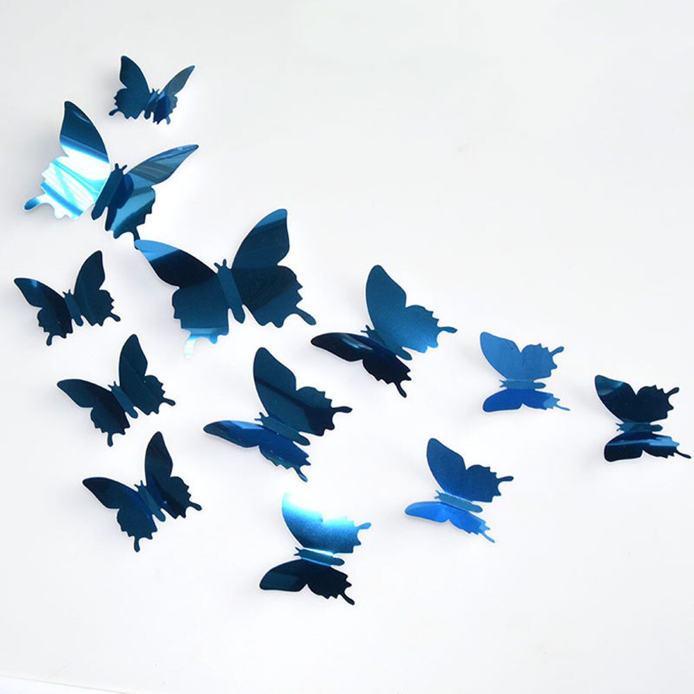 Pegatinas de pared plateadas con mariposas para decoración del hogar, dormitorio, decoración para sala de estar, arte 3D, 12 Uds.: BU