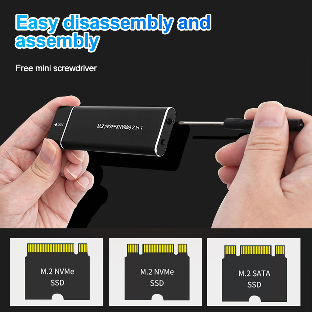 Dual Protocol M2 SSD Case M.2 NVMe SATA SSD Enclosure Adapter 10Gbps USB 3.1 Type C External Enclosure Supports M And B&M Keys