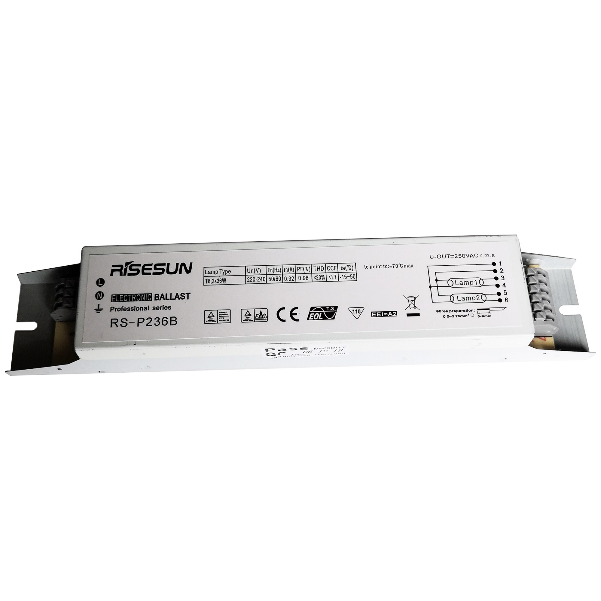 Risesun rs -p236b t8 2 x 36w elektronisk forkoblingslampe uv-forkobling til 2 lamper 220v hvite , 2-- pak