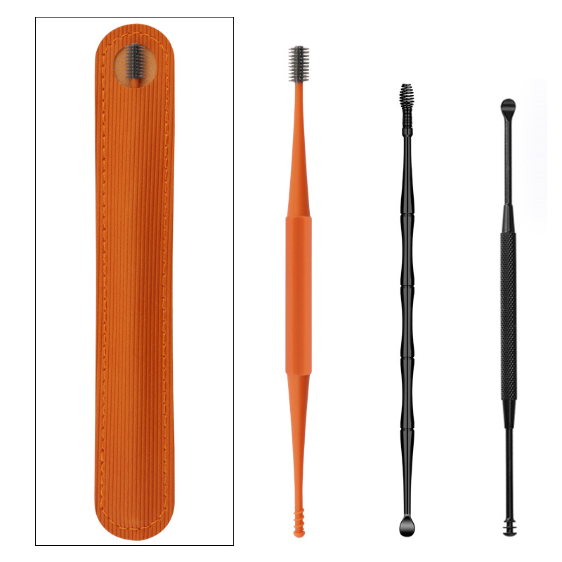 Extractor de cera de silicona suave para los oídos, limpiador portátil de acero inoxidable, 2 cabezales, 1/3 piezas: Orange-3pcs