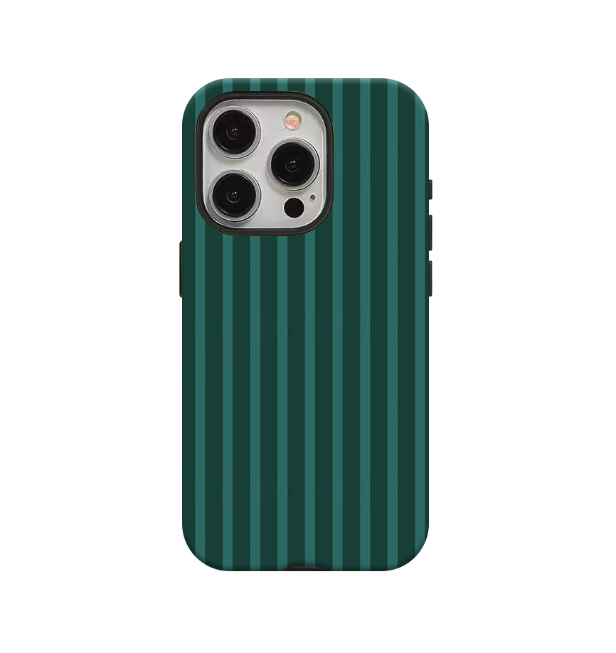 Dark green thin stripes Phone Case suitable for iPhone 17 16ProMax 15 14 14 12mini 7Plus XR 2in1 tough glossy case: iPhone 13 mini