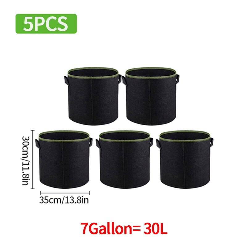 5pcs 3/4/5/7 Gallon Plant Flower Grow Bags Pot Home Garden Tools Potato Strawberry Felt Vegetable Jardin Gardening Growing Pot: 30L 7Gallons