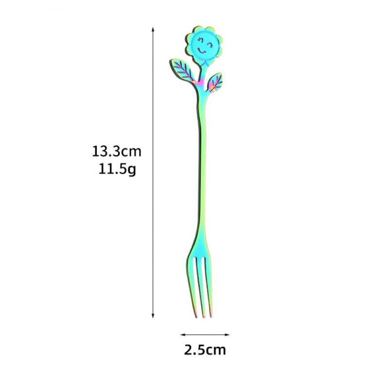 Sunflower Pattern Spoon Fork Stainless Steel Thin Handle Tea Spoon Coffee Stirring Rod Dessert Fork Tableware: 07