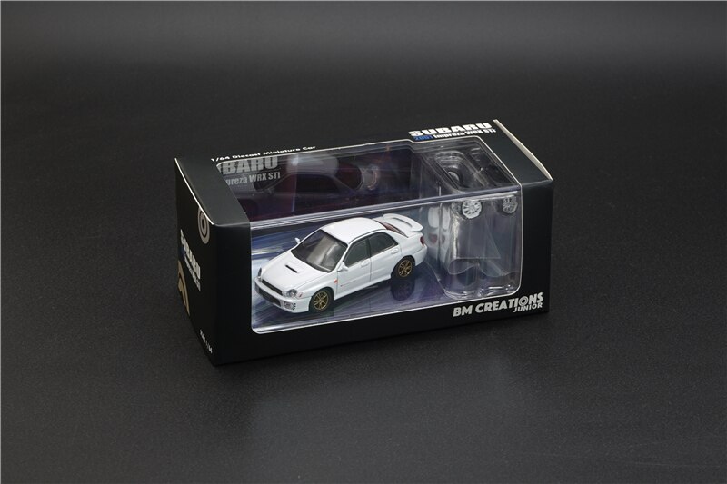 Modelo de coche BM Creation 1:64 Subaru Impreza 2001 WRX, RHD, blanco, fundido a presión