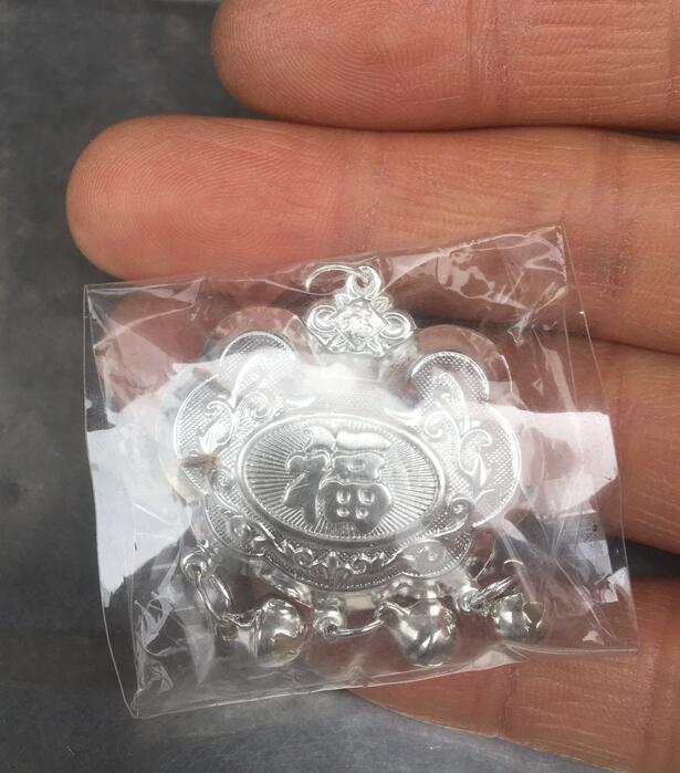 Bella gioielli, "CHANGMINGFUGUI" di Buon Auspicio di testo e totem Ciondolo in argento + campana collana