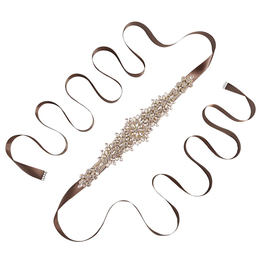TRiXY S319-G Goldene Strass Gürtel Braut Gürtel Schärpen Bänder Hochzeit Gürtel Schärpen funkelnd Braut Gürtel Brautjungfern Kleider Gürtel: Braun