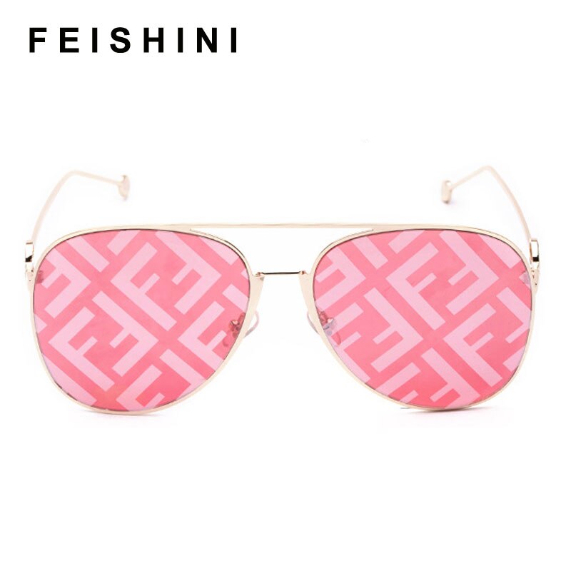 Feishini Pink Oversized Tinted Pilot Sunglasses Women Luxury Brand Flat Top Clear Lens Men 