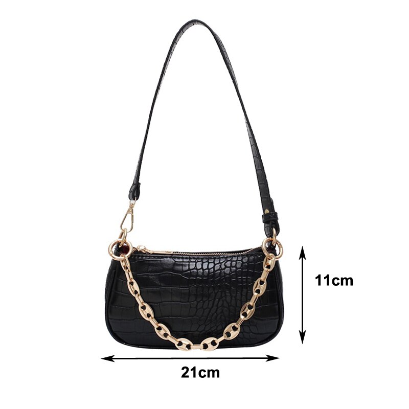 Crocodile Pattern Baguette bags MINI PU Leather Shoulder Bags For Women Chain Luxury Handbag Female Travel tote