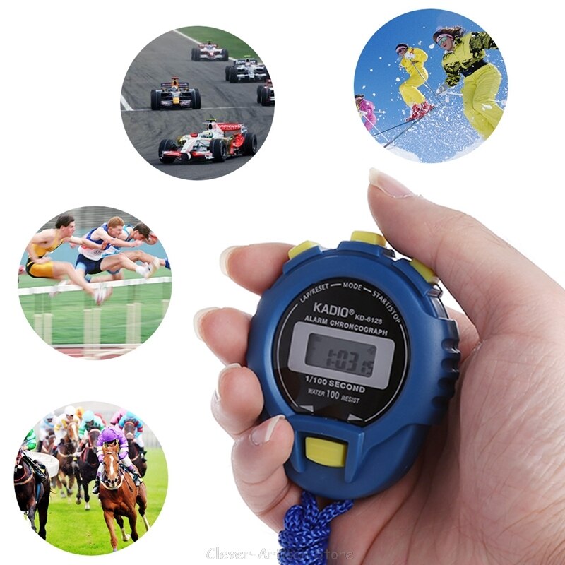 Handheld Digital LCD Sports Stopwatch Chronograph Counter Timer w/Strap Au 27 20