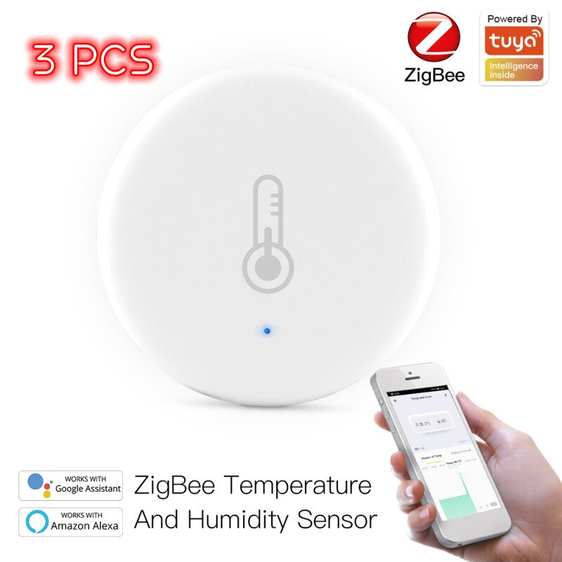 Tuya Smart Home ZigBee Smart Temperature And Humidity Sensor Battery Powered Security With Smart Life Alexa Google Home Security: 3 PCS
