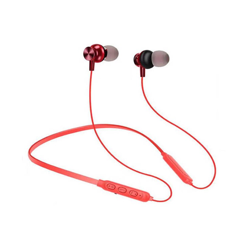 Nekband Bluetooth Hoofdtelefoon Stereo Headset Draadloze Oordopjes Bluetooth Koptelefoon Sport Oordopjes Met Microfoon voor universal alle mobiele telefoons: Rood