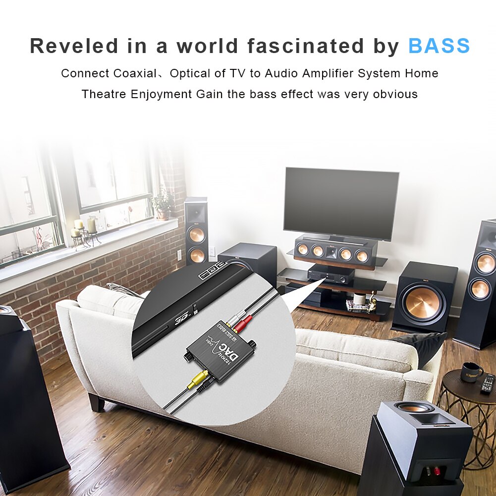 Audio Converter Portable Digital to Analog Optical Fiber Toslink Coaxial Signal to RCA 3.5mm Jack Decoder Amplifier