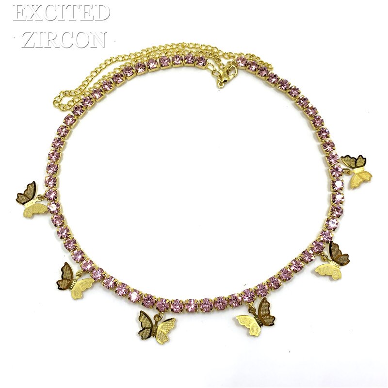 Boho strass borboleta charme com corrente de cristal moda colares bijoux para feminino elegante bling cristal gargantilha jóias