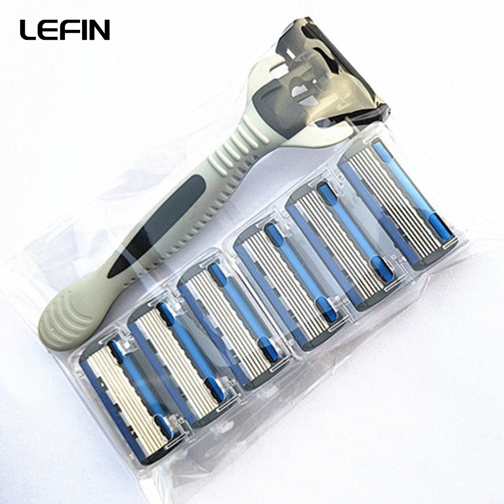 6 Lagen Scheermes (1 Scheermesje + 6 Messen Kop) Cassette Scheermes Blauw Lichaam Gezicht Ontharing Mes Vrouwen Mannen