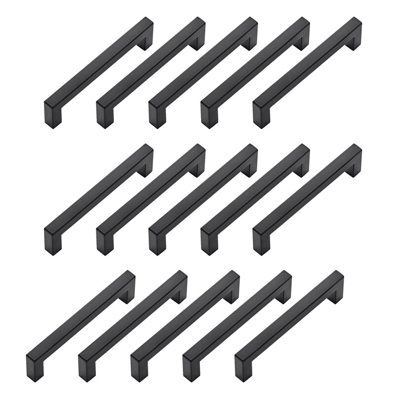 Manijas de armario cuadrado de cocina tiradores de armario negro mate tiradores de Cajón Negro accesorios del armario de cocina manijas de cocina, 15 Pac