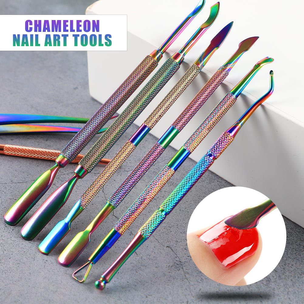 COSCELIA-empujadores de cutículas de acero inoxidable, 1 pieza, para manicura y pedicura, removedor de piel muerta, empujador de doble cara, herramienta de limpieza artística para uñas