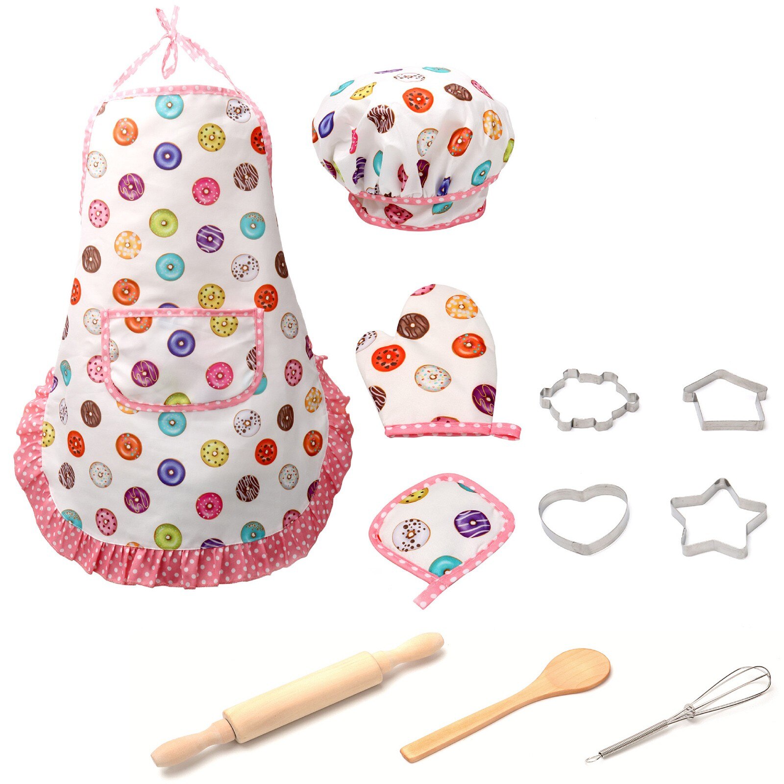 11pcs Kids Cooking And Baking Set Kitchen Costume Role Play Kits Apron Hat Kitchen Utensils Cooking Pots Pans Food Dishes