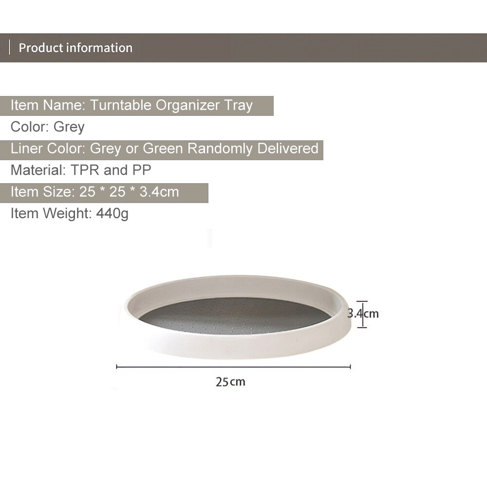 Non-Skid Turntable Pantry Tray Lazy Susan Storage Organizer 9.8 Inch Condiment Bottles Tray in Cabinet