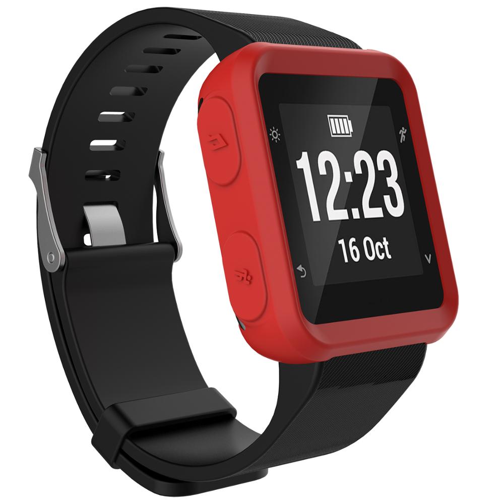 Para Garmin Forerunner 35 funda protectora de piel de silicona + película templada Smart Watch pulsera fundas de protección Accesorios: Red