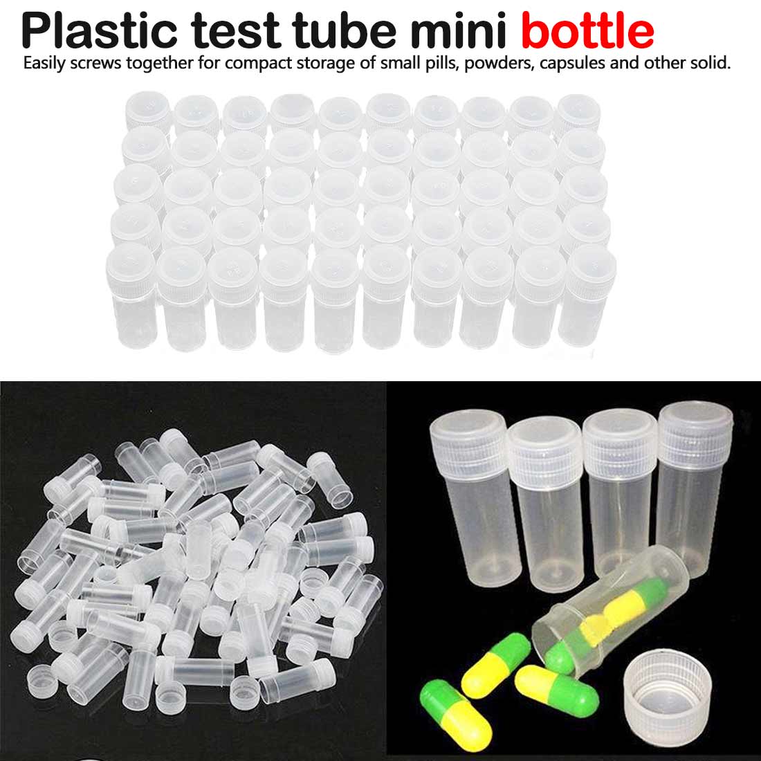 Storage Containers White 20PCS 5ml Plastic Sample Bottle Small Bottle Test Tube Mini Bottles Sample Container