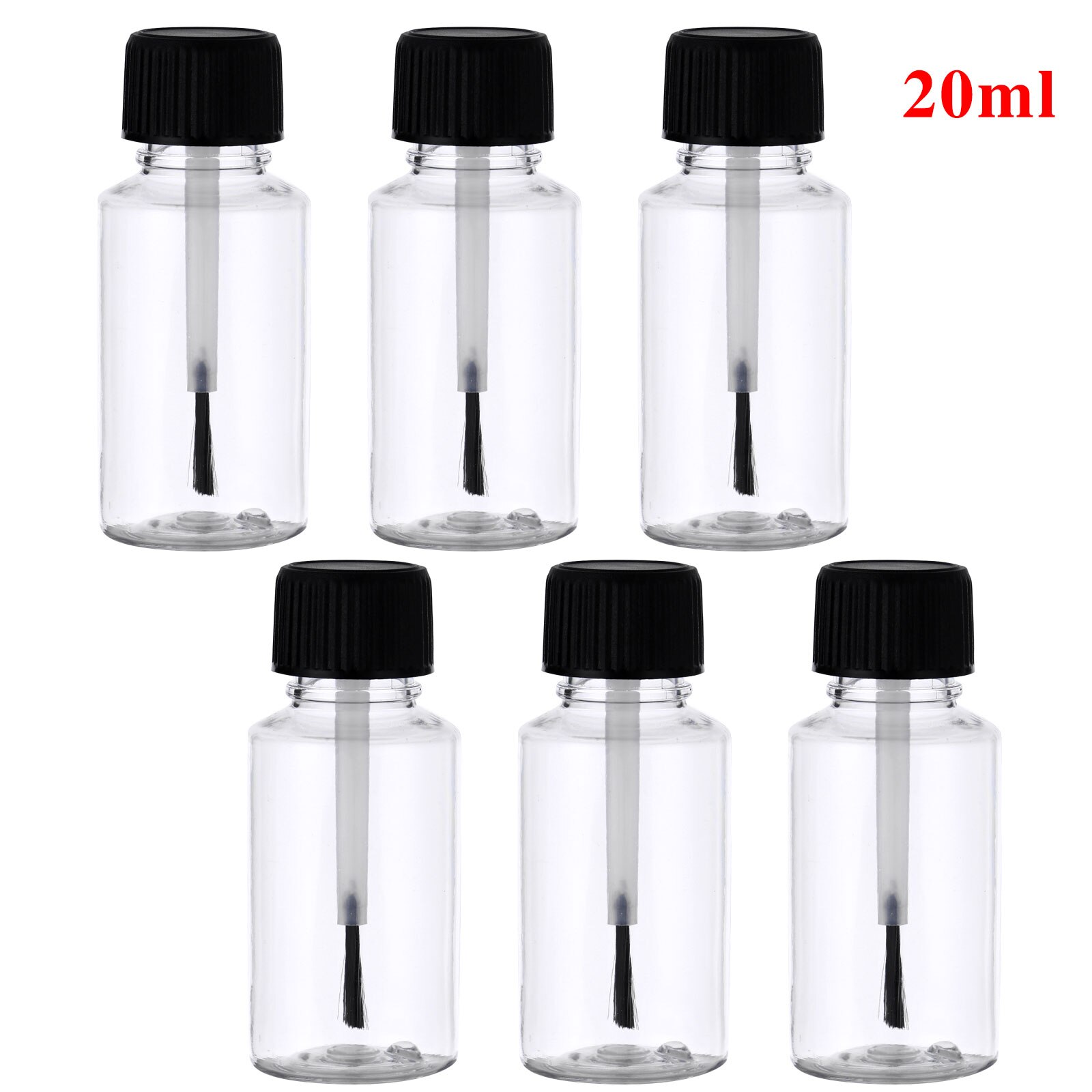 6 Nail Gepolijst Fles Clear Lege Navulbare Nagellak Potten Opslag Plastic Containers Fles Met Borstel Cap Voor Diy Nail art: 20ml Black