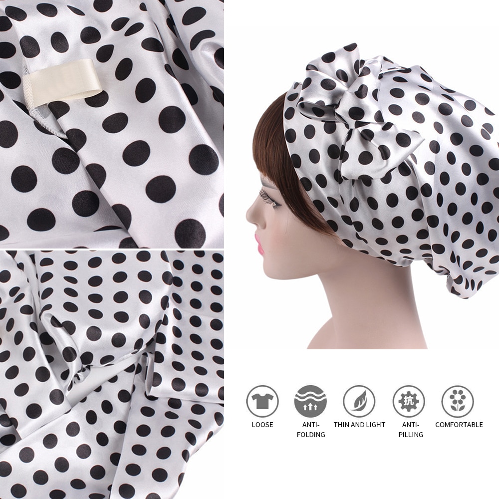 Satin Solid Sleeping Hat Night Sleep Cap Hair Care Adjustable Ladies Long Hair Care Bonnet Headwrap Hat Soft Satin Hat
