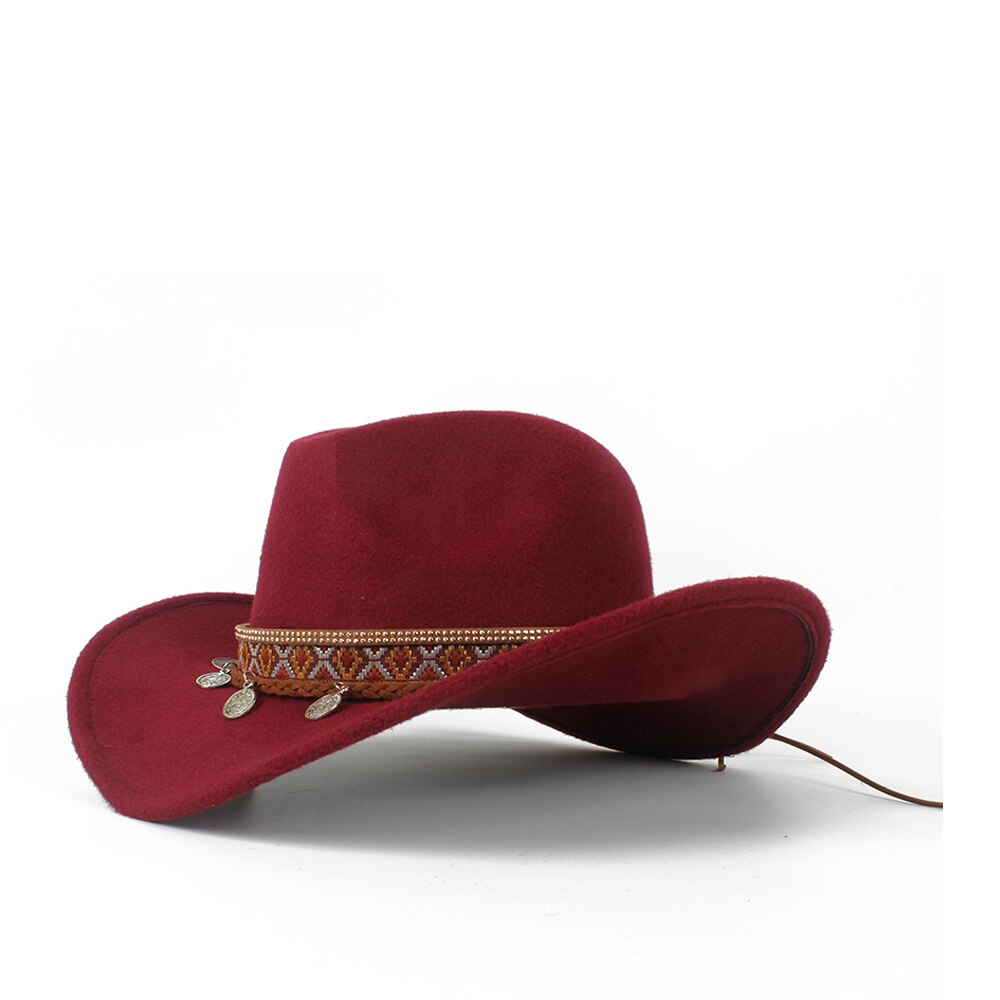 Western Cowboy Hoed Voor Kind Roll-up Rand Jongen Meisje Tovenaar Outblack Sombrero Hombre Jazz Cap Maat 52 -54: Wine red